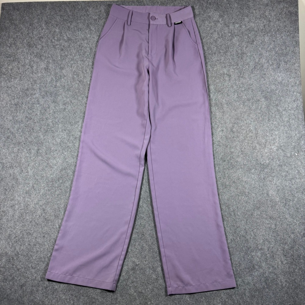 FUZZYKON Trousers Women S Purple Wide Leg High Waisted Pleated Front Workwear